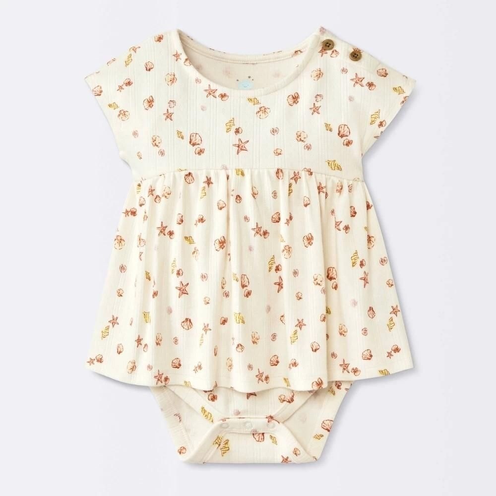 Cloud Island Baby Girls Coastal Ribbed Romper White Seashell 0-3M